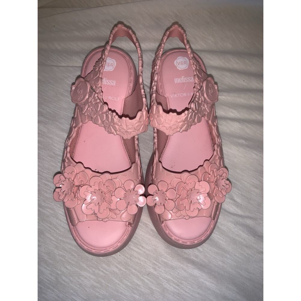 Melissa x Viktor & Rolf Pink Blossom Flowers Platform Sandals SZ 8 - Picture 2 of 3